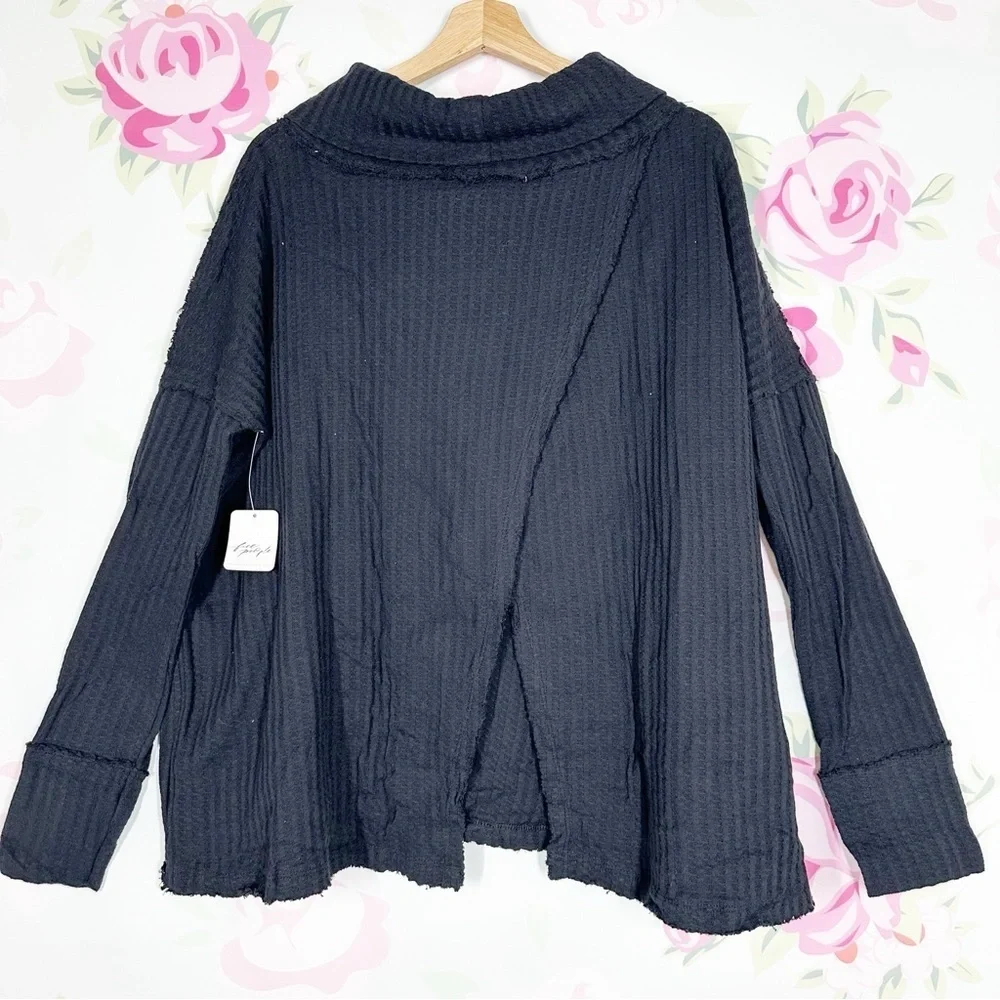 NEW Free People Juicy Thermal Black Long Sleeve Top S